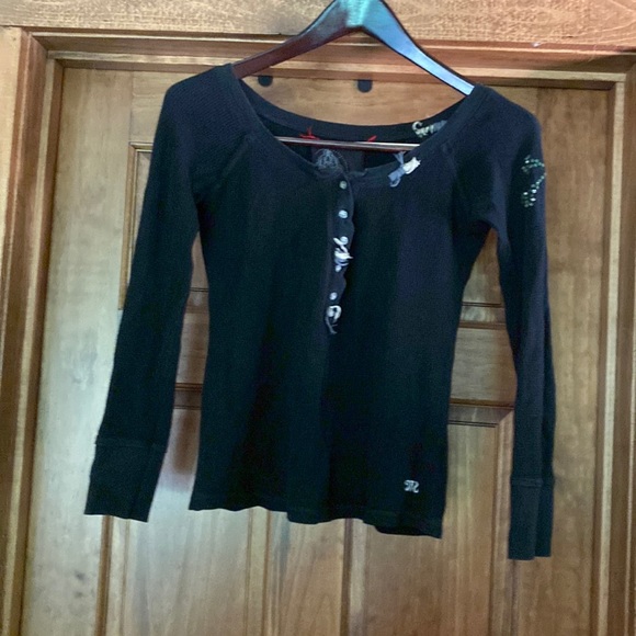 Miss Me top Rhinestone Top S  100% Cotton Preowned Vintage Distressed - Picture 1 of 9